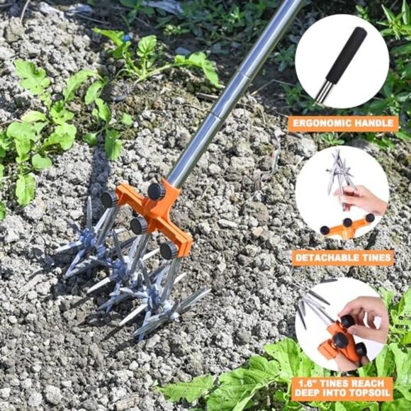 BARAYSTUS Rotary Cultivator Garden Hand Tiller Adjustable Stainless Steel Poles - Picture 5 of 6